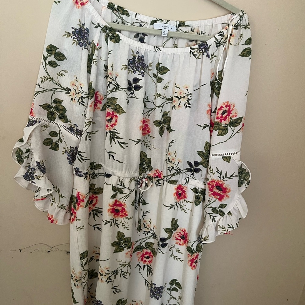 Fever Floral Long Sleeve Dress - White and Pink